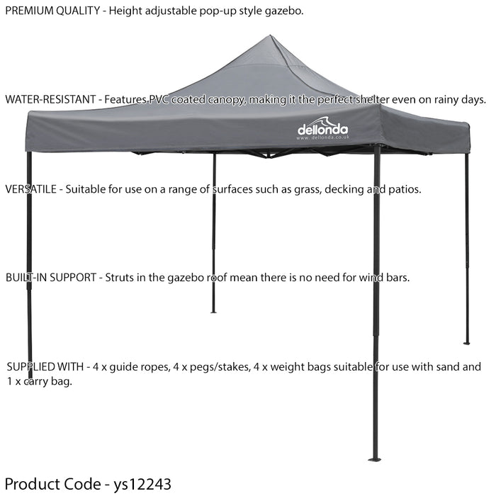 3x3m Pop-Up Gazebo & Side Walls Set GREY - Strong Outdoor Garden Pavillion Tent - LoopsDirect