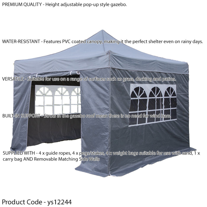 3x3m Pop-Up Gazebo & Side Walls Set GREY - Strong Outdoor Garden Pavillion Tent - LoopsDirect
