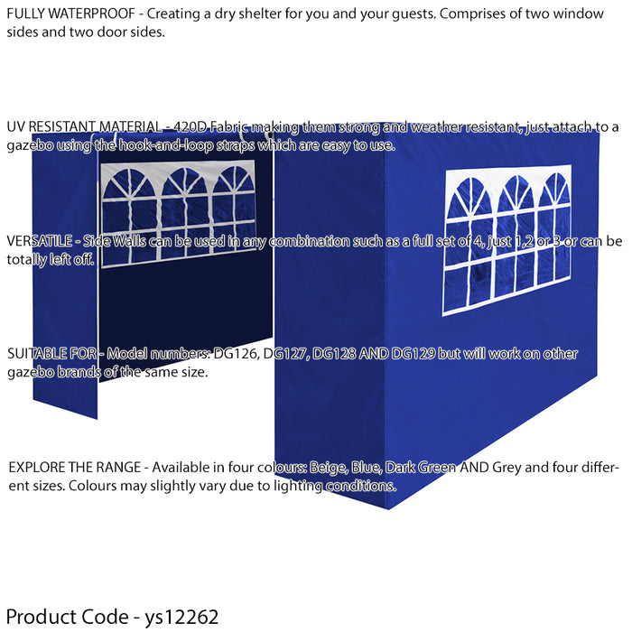 2x2m Pop-Up Gazebo & Side Walls Set BLUE - Strong Outdoor Garden Pavillion Tent - LoopsDirect