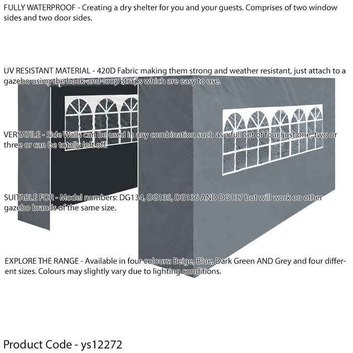 3x4.5m Pop-Up Gazebo & Side Walls Set GREY Strong Outdoor Garden Pavillion Tent