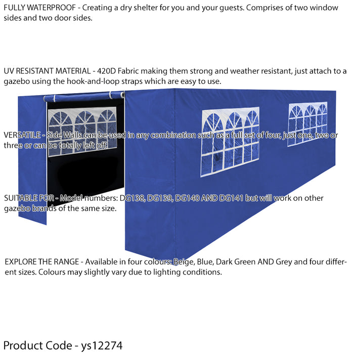 Side Walls Door & Windows for 3x6m Pop-Up Gazebo - BLUE - Garden Party Tent
