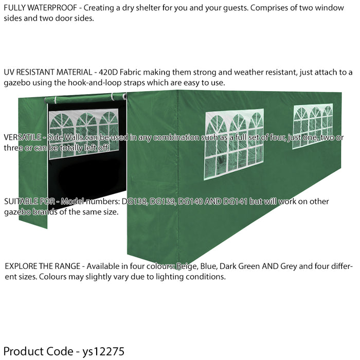 Side Walls Door & Windows for 3x6m Pop-Up Gazebo - GREEN - Garden Party Tent