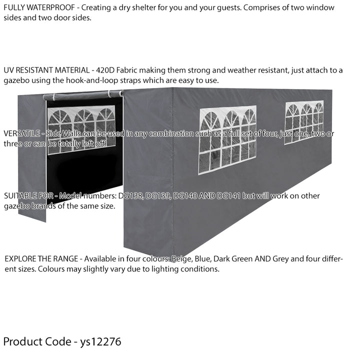 Side Walls Door & Windows for 3x6m Pop-Up Gazebo - GREY - Garden Party Tent