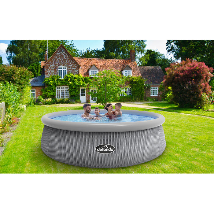 15ft Round Garden Swimming Pool & Pump - 84cm Deep Kids Paddling Grey Rattan - LoopsDirect