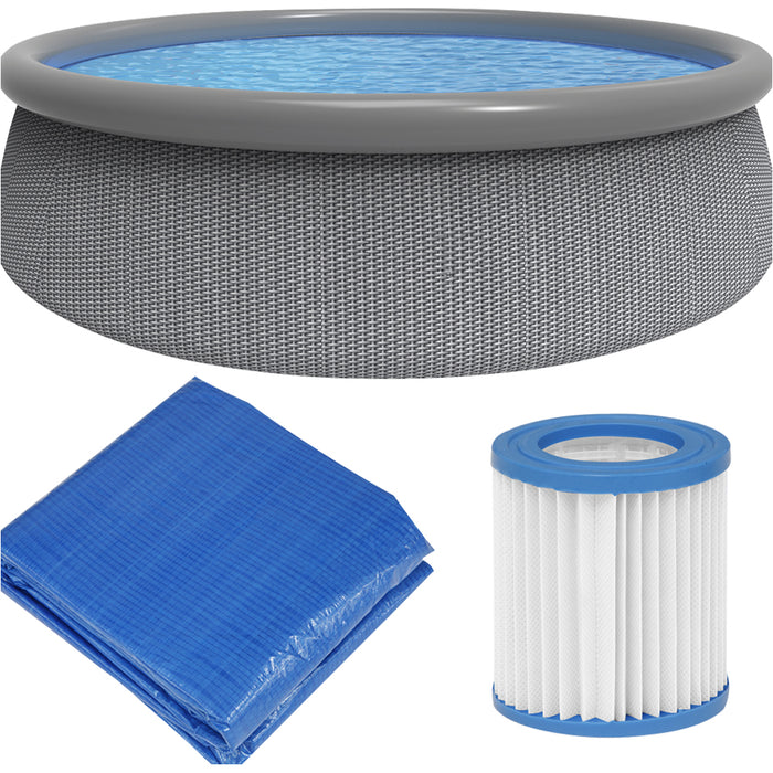 15ft Round Garden Swimming Pool Pump & Accessories Set - 84cm Deep Grey Rattan