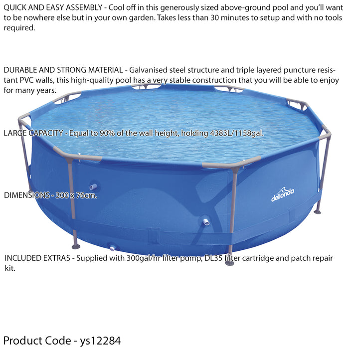 10ft Steel Frame Garden Swimming Pool & Filter Pump - 76cm Deep Kids Paddling