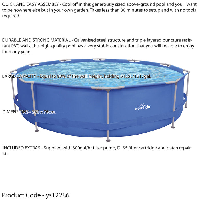 12ft Steel Frame Garden Swimming Pool Pump & Accessories Set - 76cm Deep Kids - LoopsDirect