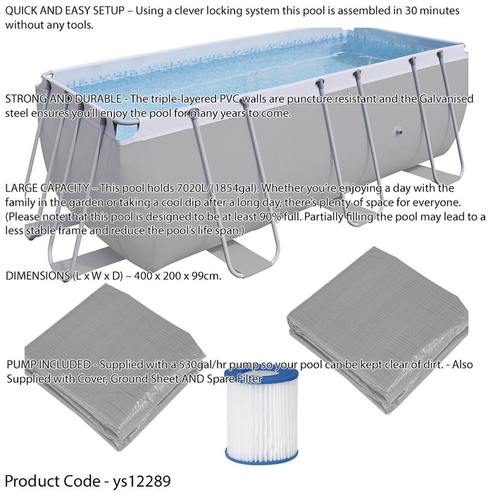 4x2m Premium Garden Swimming Pool Pump & Accessories Set 99cm Deep Kids Paddling - LoopsDirect