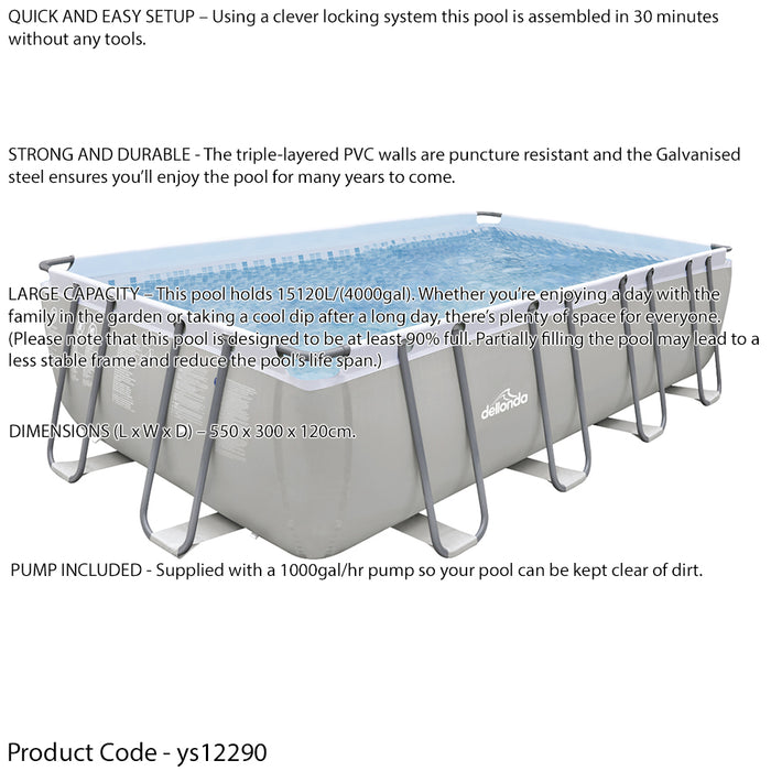 5.5x3m Premium Garden Swimming Pool Pump & Accessories Set 99cm Deep Kids Paddle - LoopsDirect