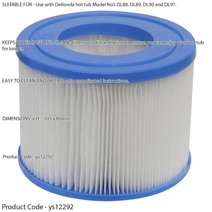 105 x 80mm Hot Tub Spa Filter Cartridge - Replacement New Water Filtration Pod - LoopsDirect