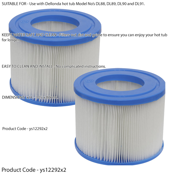 2 PACK 105 x 80mm Hot Tub Spa Filter Cartridge Replacement New Water Filtration