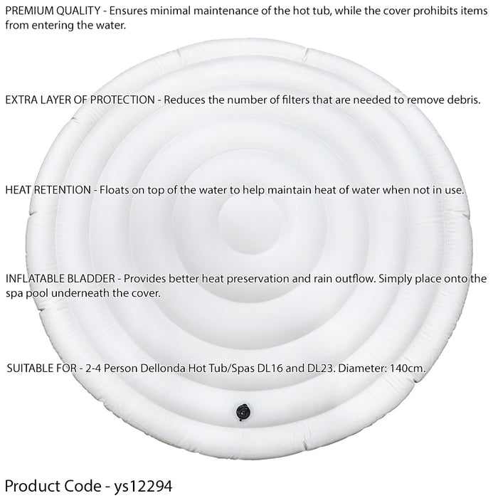 135cm Round Inflatable Heat Retaining Hot Tub Cover - Spa Water Lid Retention - LoopsDirect