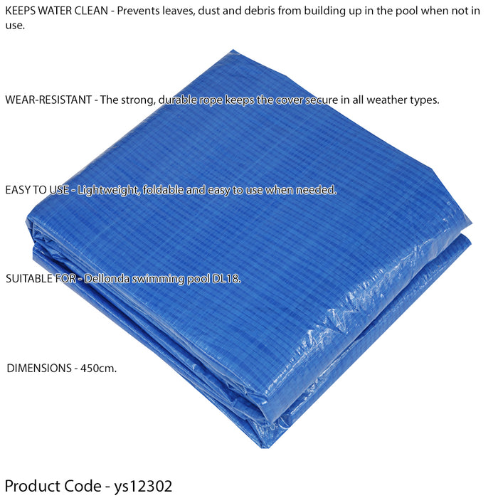 15ft / 4.5m Round Swimming Pool Top Cover & Rope Ties - Tarpaulin Paddling Lid - LoopsDirect