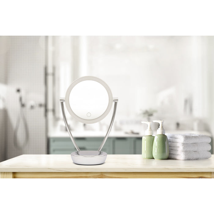 190mm Double-Sided LED Illuminated Vanity Mirror - Chrome Touch Dimmable Battery - LoopsDirect