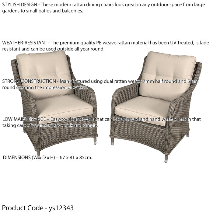 2 PACK Rattan Wicker Garden Dining Chair Set & Cushions - Weatherproof Seating