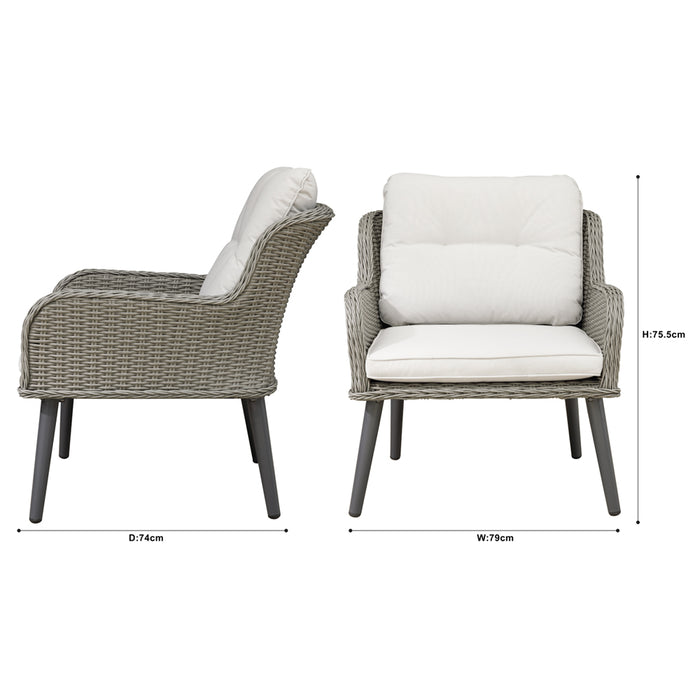 2 PACK Garden Dining Armchairs & Cushions - Grey Rattan Wicker Outdoor Seating