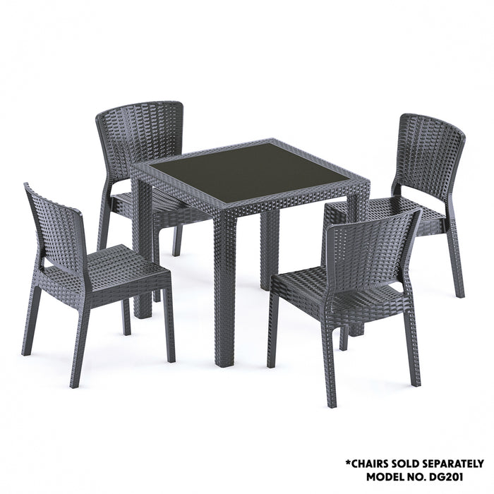 80x80cm Glass Top Outdoor Dining Table - Square Anthracite Rattan Style Garden - LoopsDirect