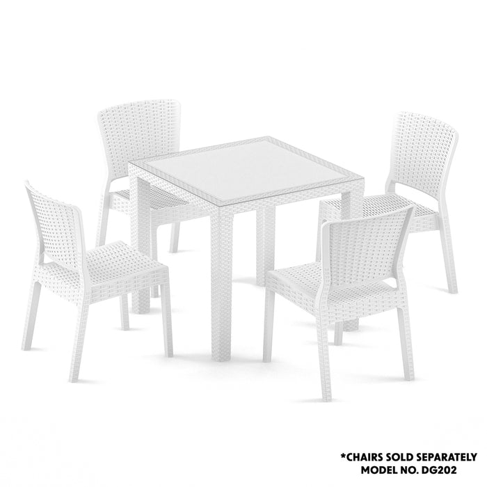 80x80cm Glass Top Outdoor Dining Table - Square White Rattan Style Garden