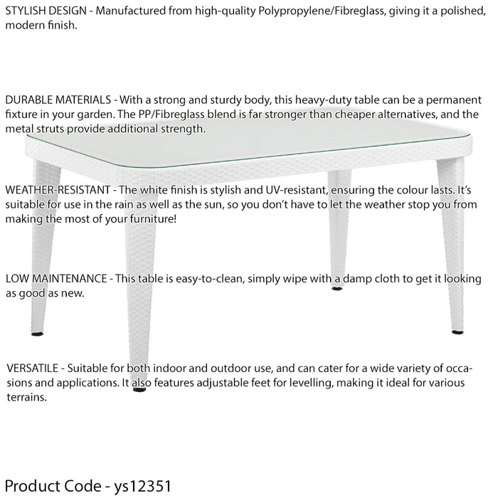 150x90cm Glass Top Outdoor Dining Table Rounded Corner White Garden Rattan Style