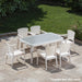 150x90cm Glass Top Outdoor Dining Table Rounded Corner White Garden Rattan Style - LoopsDirect