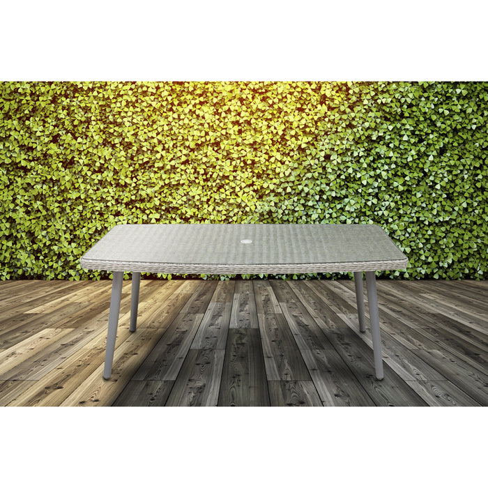 180x100cm Glass Top Outdoor Dining Table - Rattan Wicker 6 Seater Garden Parasol - LoopsDirect