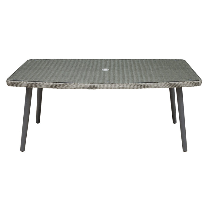 180x100cm Glass Top Outdoor Dining Table - Rattan Wicker 6 Seater Garden Parasol - LoopsDirect