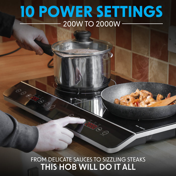 2 Zone Portable Induction Hob - 2800W Black Worktop Electric Camping Stove 13A