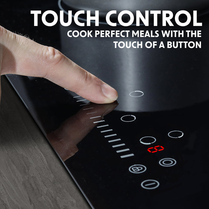 77cm 8200W 5 Zone Ceramic Burner Electric Hob - Black Glass Touch Control Flush