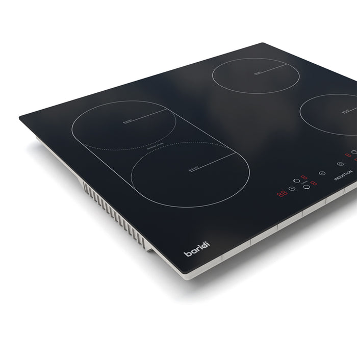 60cm 2800W 4 Ring Electric Induction Hob & Bridge Zone - Black Glass Flush - LoopsDirect