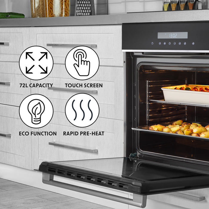 Black 60cm Integrated Single Electric Fan Oven 72L Wall Mounted Built-In Grill