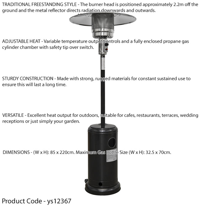 13kW Black Propane Gas Tower Patio Heater - Outdoor Garden Dining Radiator Set