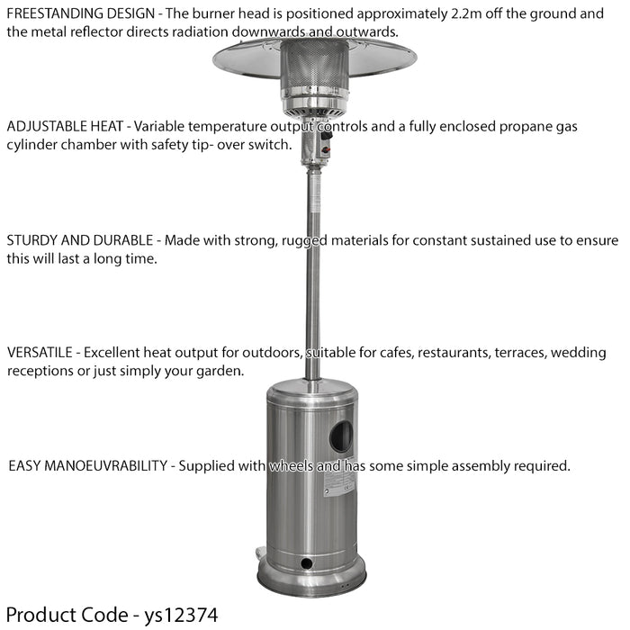 13kW Steel Propane Gas Tower Patio Heater & Drinks Table Set - Outdoor Garden