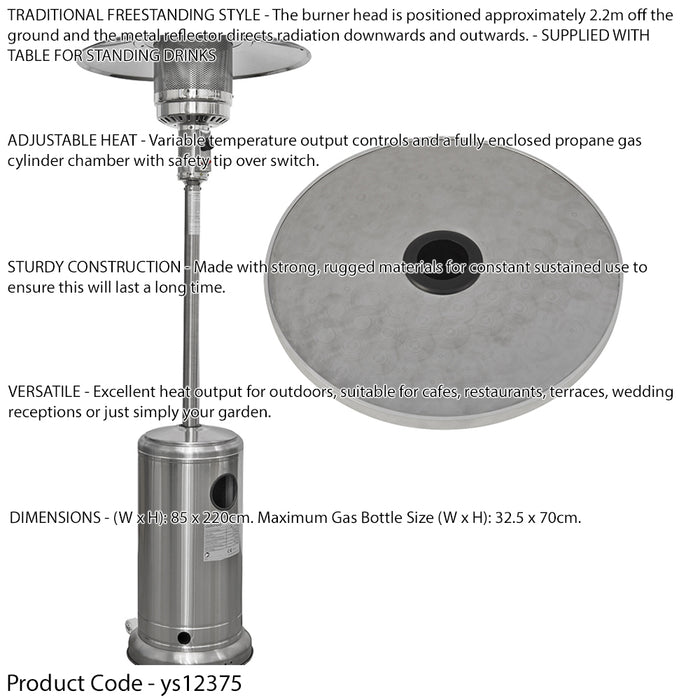 13kW Steel Propane Gas Tower Patio Heater & Drinks Table Set - Outdoor Garden - LoopsDirect