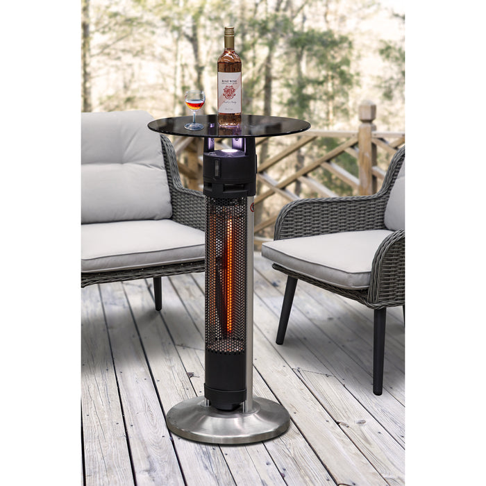 95cm Glass Top Bistro Table with 1200W Carbon Heater IR Auto Heat Garden Dining - LoopsDirect