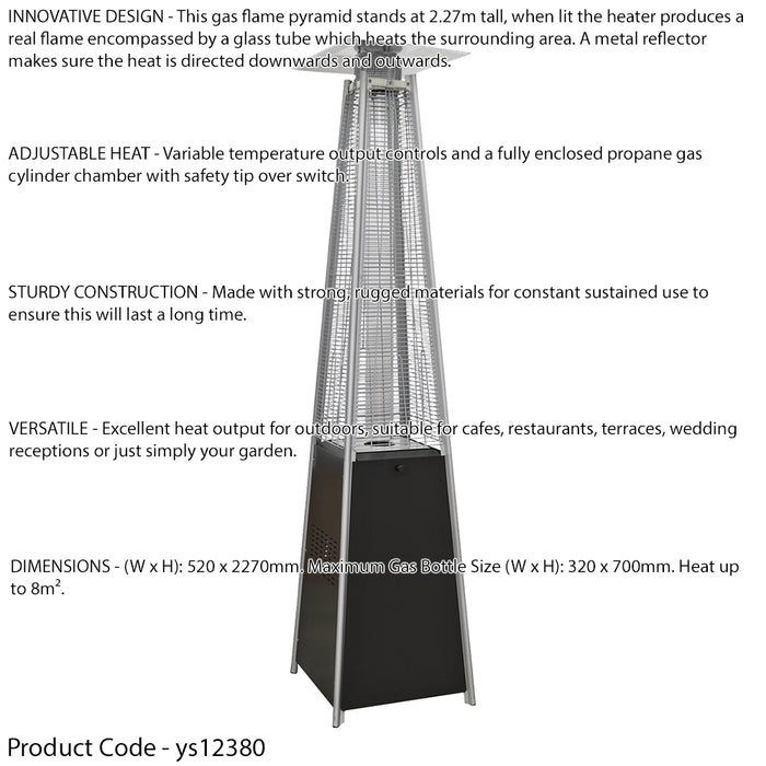 13kW Black Propane Gas Pyramid Tower Patio Heater & Cover Set - Outdoor Garden