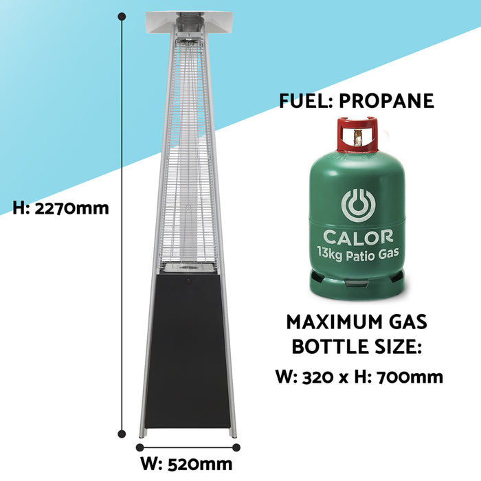 13kW Black Propane Gas Pyramid Tower Patio Heater - Outdoor Garden Dining Set - LoopsDirect