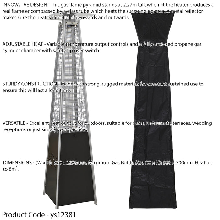 13kW Black Propane Gas Pyramid Tower Patio Heater & Cover Set - Outdoor Garden