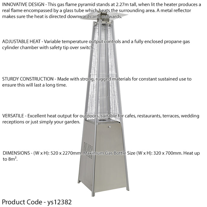 13kW Steel Propane Gas Pyramid Tower Patio Heater & Cover Set - Outdoor Garden