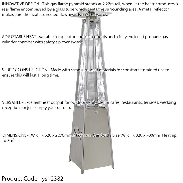 13kW Steel Propane Gas Pyramid Tower Patio Heater - Outdoor Garden Dining Set - LoopsDirect