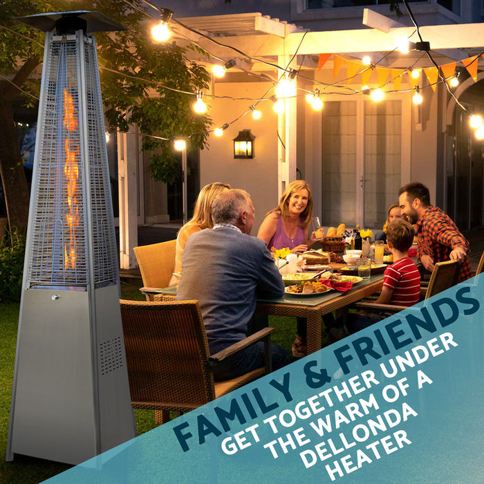 13kW Steel Propane Gas Pyramid Tower Patio Heater - Outdoor Garden Dining Set - LoopsDirect