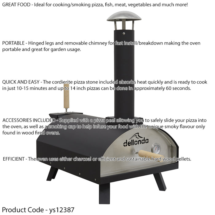 14" Portable Wood-Fired Pizza Oven Smoker & Cover Set Black Steel Outdoor Garden