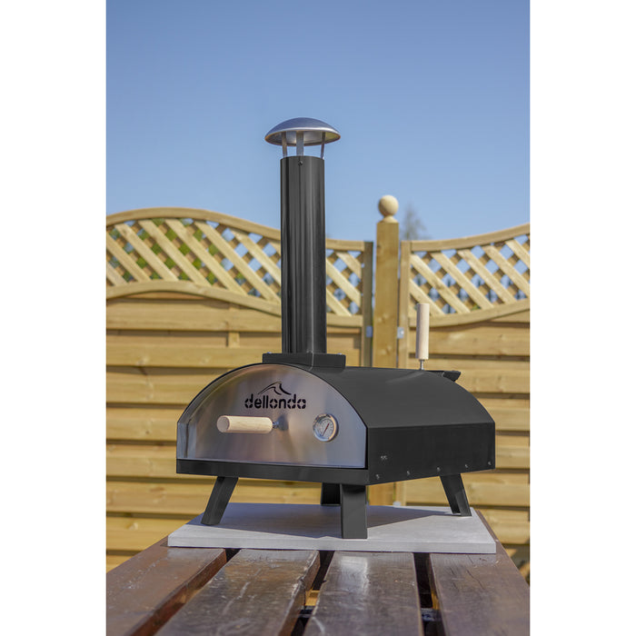 14" Portable Wood-Fired Pizza Oven & Smoker - Black Steel - Outdoor Garden Party - LoopsDirect