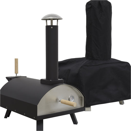 14" Portable Wood-Fired Pizza Oven Smoker & Cover Set Black Steel Outdoor Garden