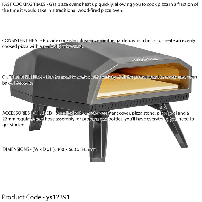 12" Portable Gas Pizza Oven & Regulator Set Includes Outdoor Cover & Peel Paddle - LoopsDirect