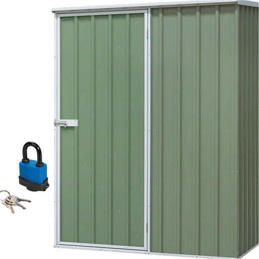 150x80cm Galvanised Steel Garden Shed - Outdoor Metal Storage & Padlock - Green
