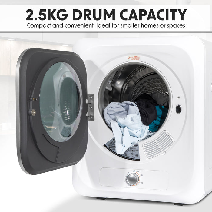 2.5KG Portable Worktop Tumble Dryer - White Compact Mini Clothes Spin Dryer - LoopsDirect