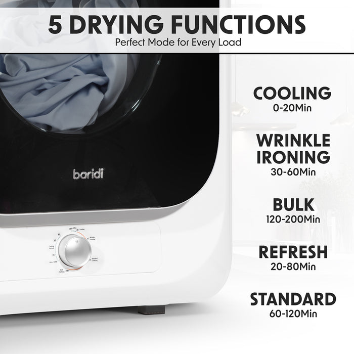 2.5KG Portable Worktop Tumble Dryer - White Compact Mini Clothes Spin Dryer - LoopsDirect