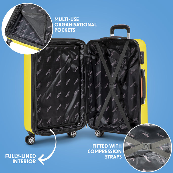 3pc Lightweight ABS Suitcase Set - Wheeled Travel Luggage Yellow 20 24 28" Cases - LoopsDirect