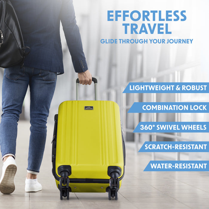 3pc Lightweight ABS Suitcase Set - Wheeled Travel Luggage Yellow 20 24 28" Cases - LoopsDirect