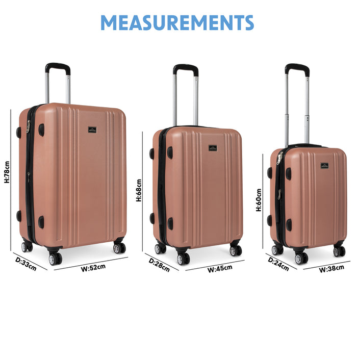 3pc Lightweight ABS Suitcase Set - Wheeled Travel Luggage Rose 20 24 28" Cases - LoopsDirect